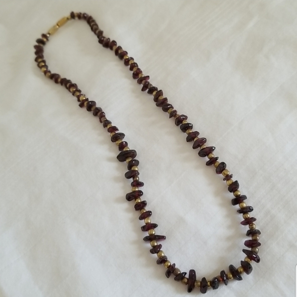 Vintage Genuine Raw Garnet Gemstone Gold Necklace